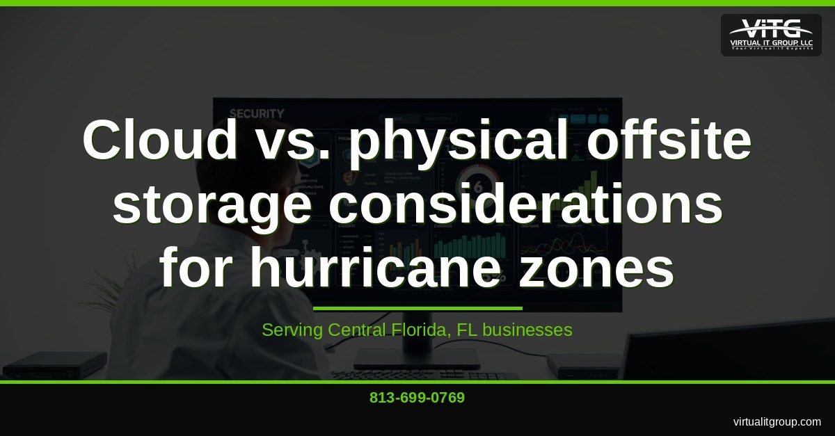 Central Florida business owner reviewing backup strategy during hurricane preparation