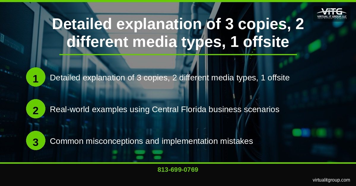 Diagram showing 3-2-1 backup strategy with local and offsite storage options | 3-2-1 Backup Strategy Explained: The Rule Every Florida Business Should Follow Central Florida